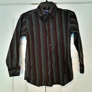 Boy's Black Striped Button Down Long Sleeve Shirt